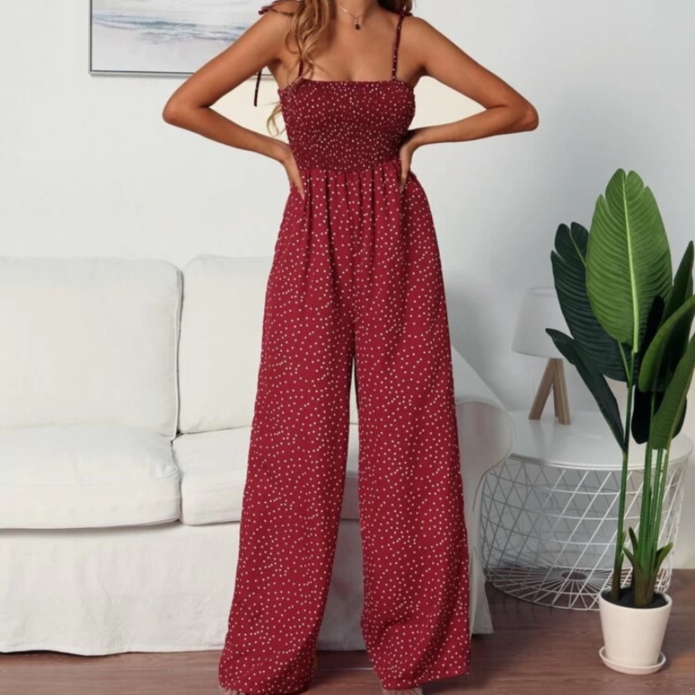 Red with white dot jumpsuit